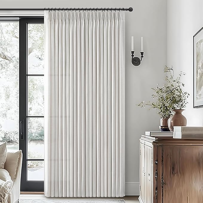 Beige White Linen Extra Wide Sheer Curtains 70 x 90 Inches Long 2 Panels Set by PleatedDrapes