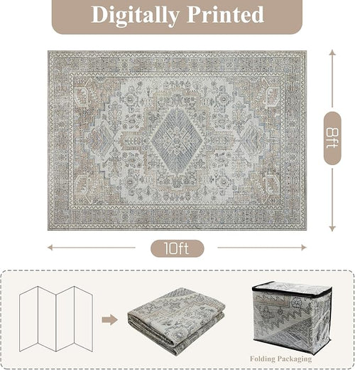 8x10 Washable Area Rugs for Living Room, Dining Room- Retro Taupe | Ultra Soft - Image 2