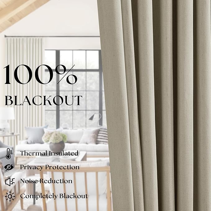Burlywood Birch 63 Inch Blackout Pleated Linen Curtains - Image 3