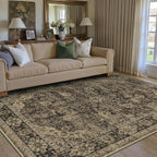 5x7 Brown Retro Floral Washable Area Rug - Image 3