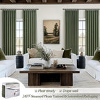 Custom Olive Green Pinch Pleated Drapes Linen Blend Light Filtering Curtains 86 - Image 4