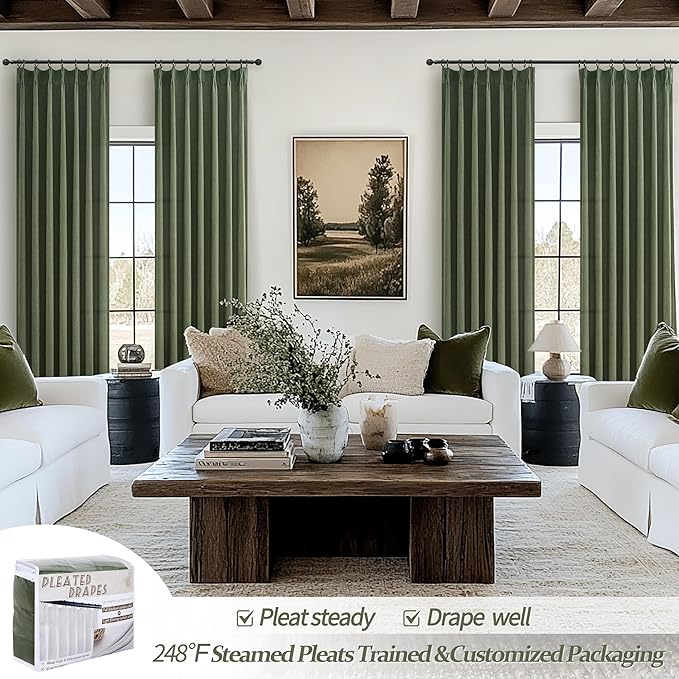 PleatedDrapes Vintage Moody Green Lodon Curtains - Image 5