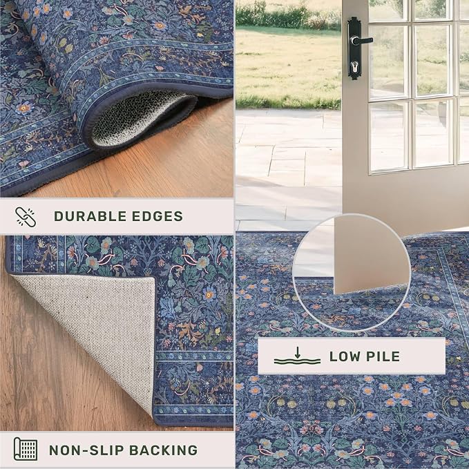Non Slip Dark Blue 2x5 Runner Rug - Image 5