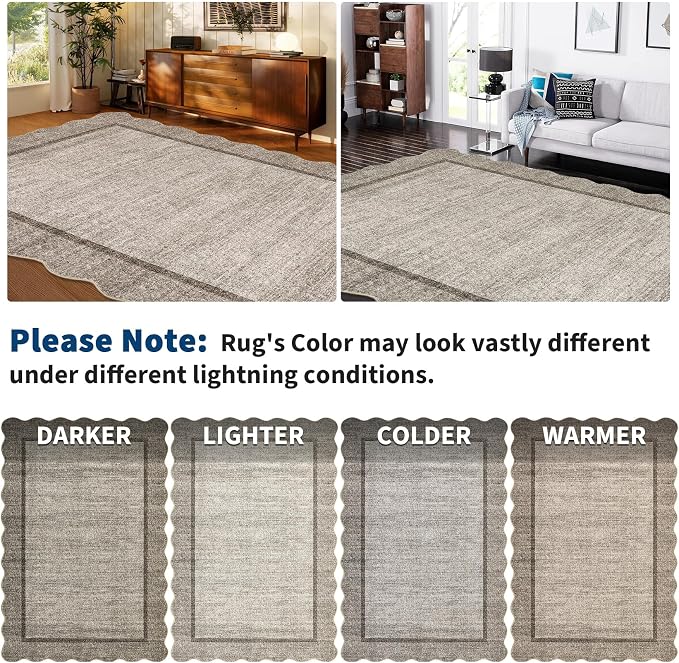 GarveeHome Scalloped Washable Area Rug 4x6 Small Entryway Rug Non Slip | Brown - Image 7