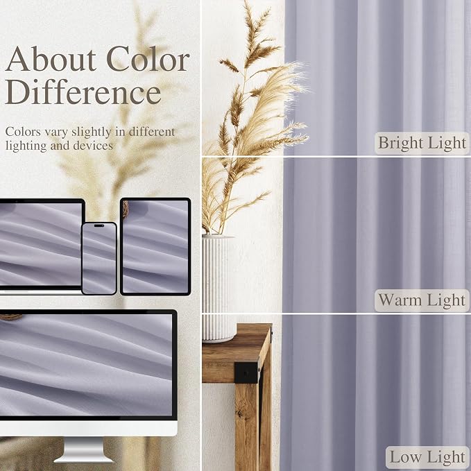 Lavender Purple Linen Curtains 84 Inch Length 2 Panels Set - Image 3