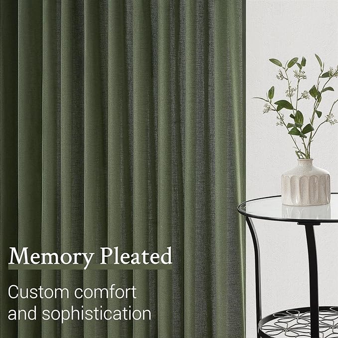 Topfinel Olive Green Pinch Pleated Linen Curtains 100 Inch Length 2 Panels - Image 5