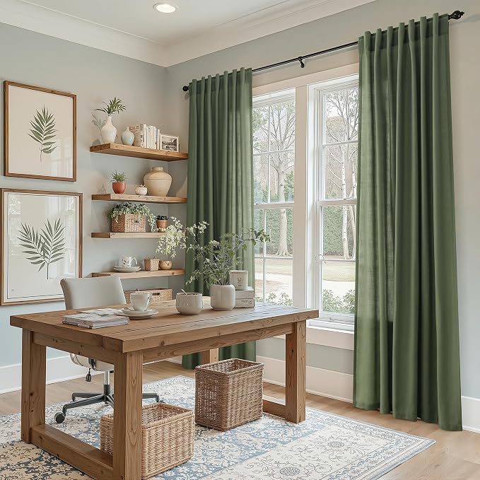 Forest Green Linen Curtains 102 Inches Long - Image 6
