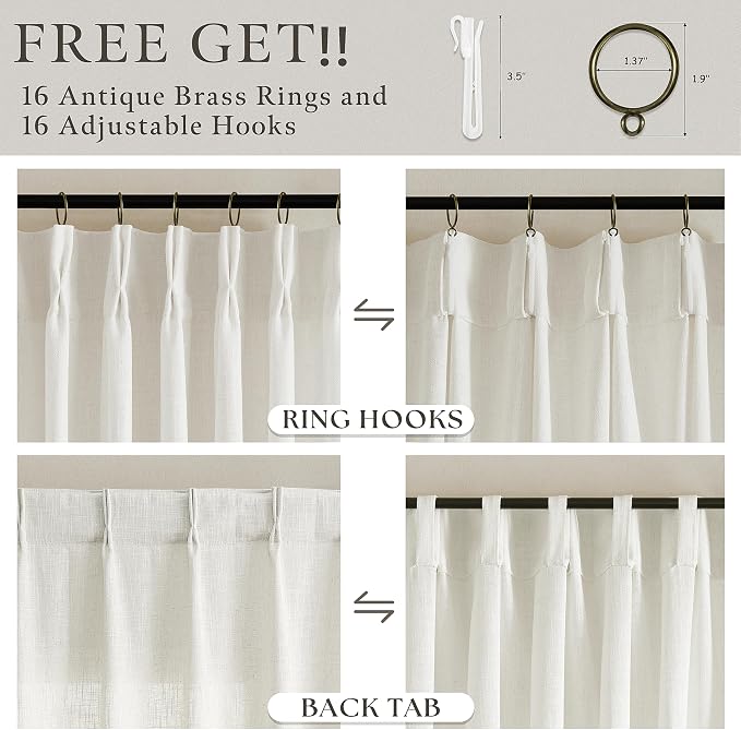 Cream Ivory Linen Pleated Memory Shaped Light Filter Curtains 84 Inch Long | - Image 5