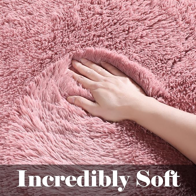 Blush Rugs for Living Room Bedroom, Fluffy 5x8 Bedside Area Rug, Soft Plush - Image 2
