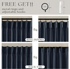 Navy Pinch Pleated Linen Semi Sheer Short Curtains 45 Inch Length 2 Panels | - Image 5