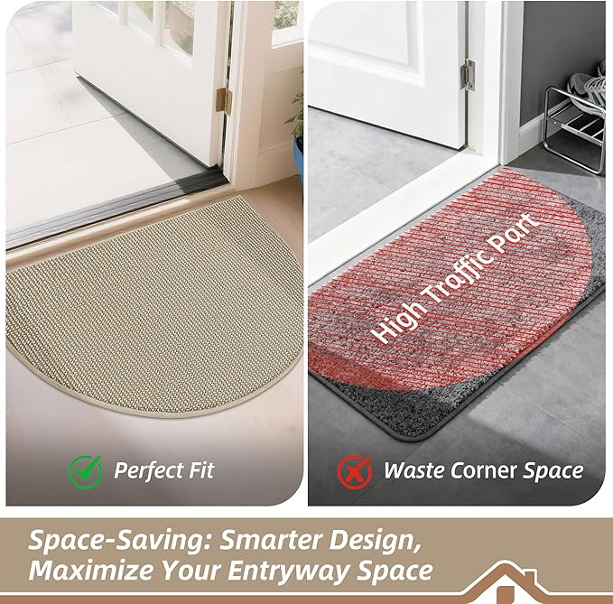 BEQHAUSE Dirt Trapper Door Mat 24" x 36" Half Circle Non Slip, Light Beige | - Image 6