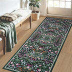 PLHXFR 2x5 Washable Runner Rug：Floral Indoor Kitchen Carpet Dark Green | - Image 3