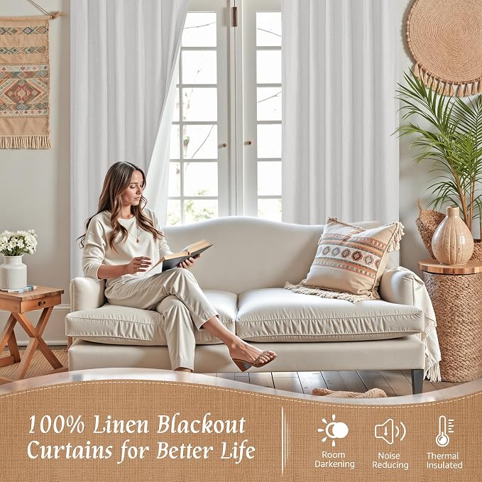 100% Blackout Linen Curtains 63 Inches Long - Image 3