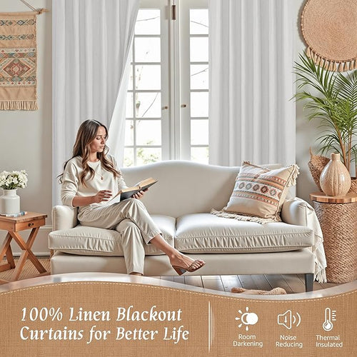 54 Inch Natural 100% Blackout Linen Curtains 2 Panels, 42 x 54 Inch | Light Grey - Image 2