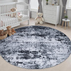 Round Area Rug Living Room: 4 ft Modern Washable Carpet Black | - Image 4