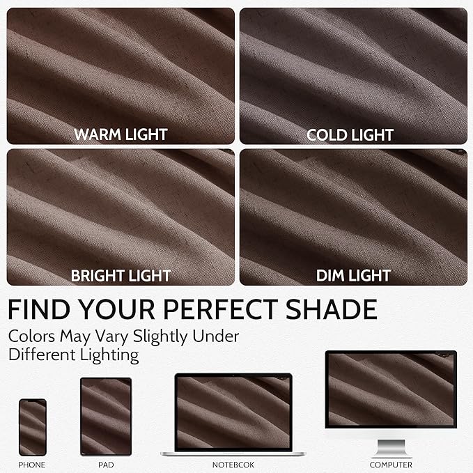 Cappuccino Linen Blend Light Filtering Back Tab Curtains 96 Inches Long - Image 4