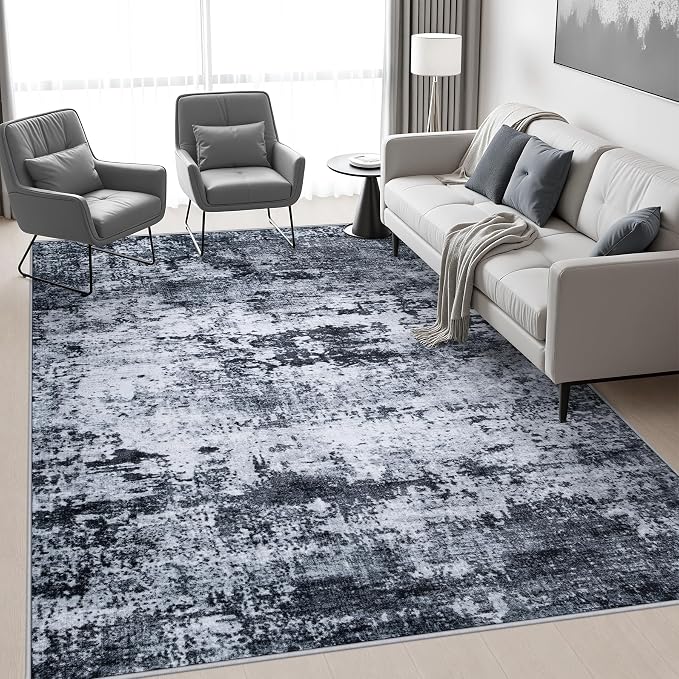 5x7 Area Rug Living Room: Modern Washable Indoor Carpet Black | - Image 5