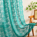YJ YANJUN Vintage Lace Curtains 63 Inch Length Victorian Floral Teal Sheer - Image 3