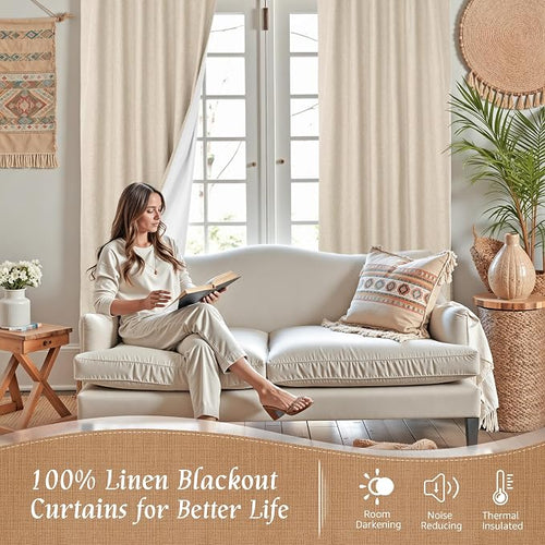 54 Inch Length Natural 100% Blackout Linen Curtains, 42 x 54 Inch | Room - Image 2