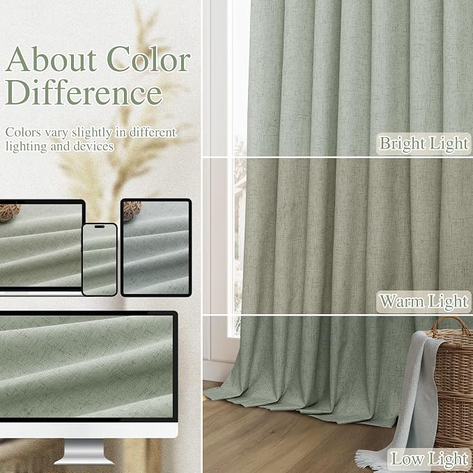 Desert Sage 100% Blackout Linen Curtains 72 Inch Length 2 Panels Set - Image 7
