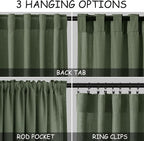 Olive Green Linen Sheer Back Tab Curtains 45 Inch Length Semi Sheer Light - Image 2