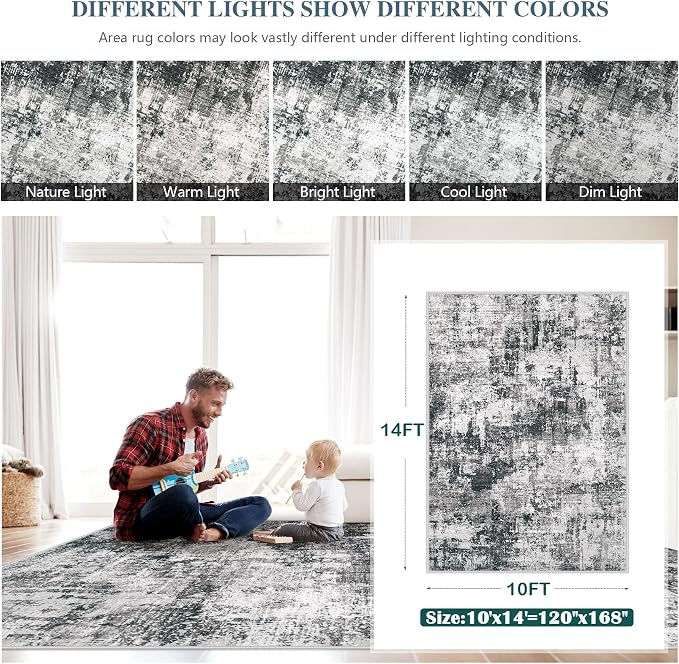 10x14 Area Rug for Living Room: Washable Abstract Large Soft Rugs Non Slip - Image 8