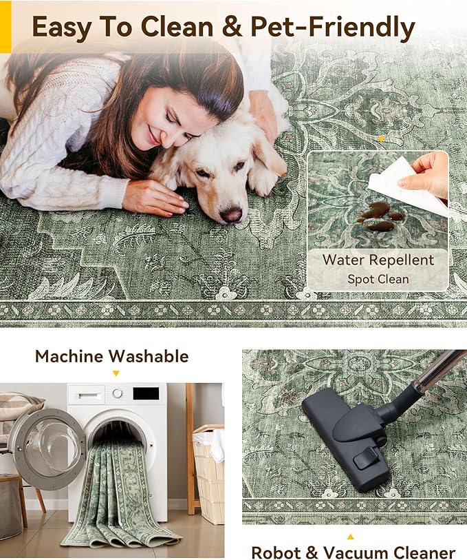RELEANY Washable Area Rug, Small 2'x3', Water Repellent, Pet Friendly, Vintage - Image 5