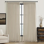 Warm Beige Thick Linen Blend Sheer Curtains 96 Inches Long by PleatedDrapes