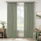 108 Inch Pinch Pleated Light Filtering Linen Memory Trained Green Curtains | by Twodrapes