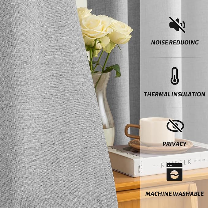 Yakamok Dove Grey Linen Textured Curtains 90 Inches Long - Image 5