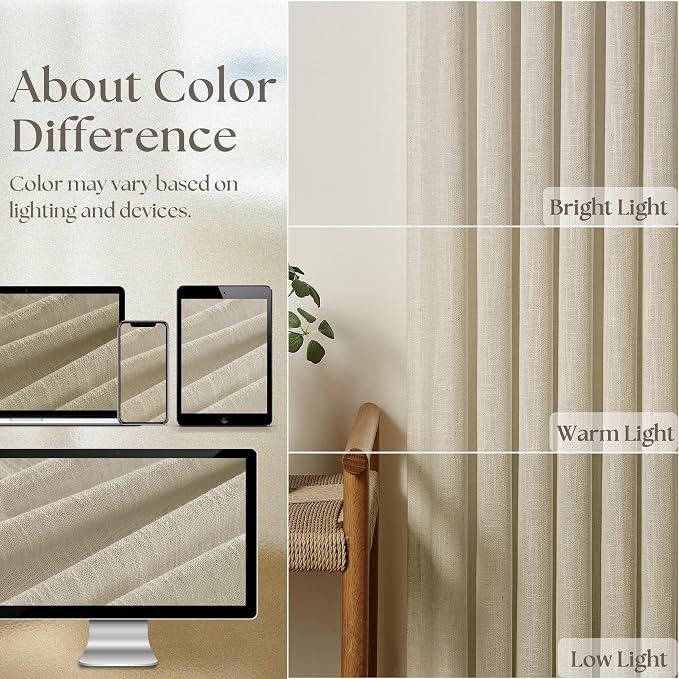 86 Inch Beige Flax Linen Curtains Pinch Pleated 2 Panels Set | Memory Training - Image 6
