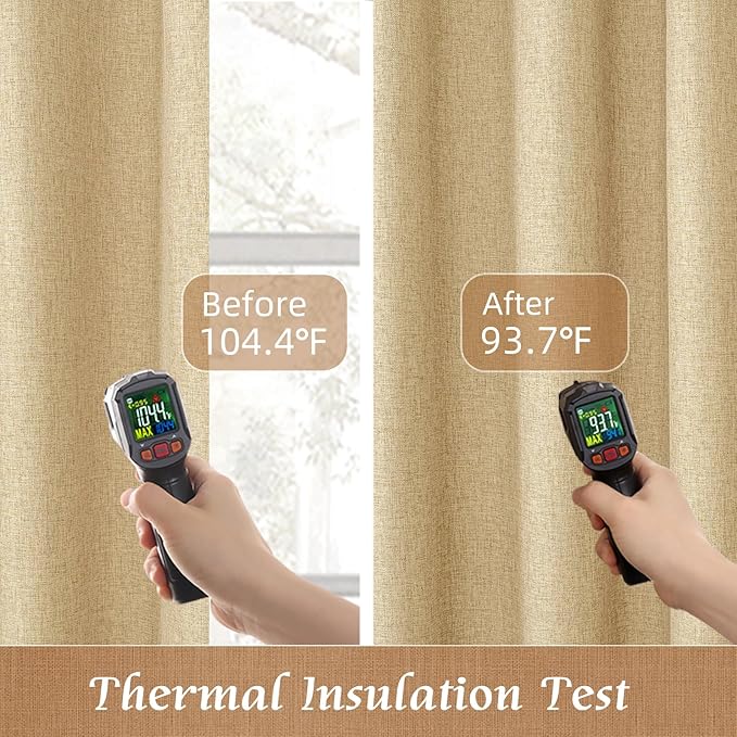 100% Blackout Linen Curtains 63 Inches Long 2 Panels, 60 x 63 Inch | Thermal - Image 4