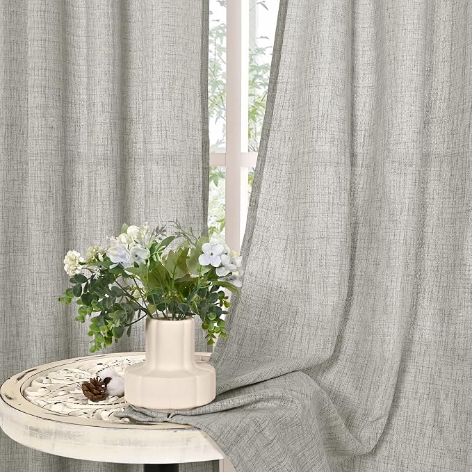 Extra Long Grey Linen Semi Sheer Curtains 102 Inch Length 2 Panels | Light - Image 8