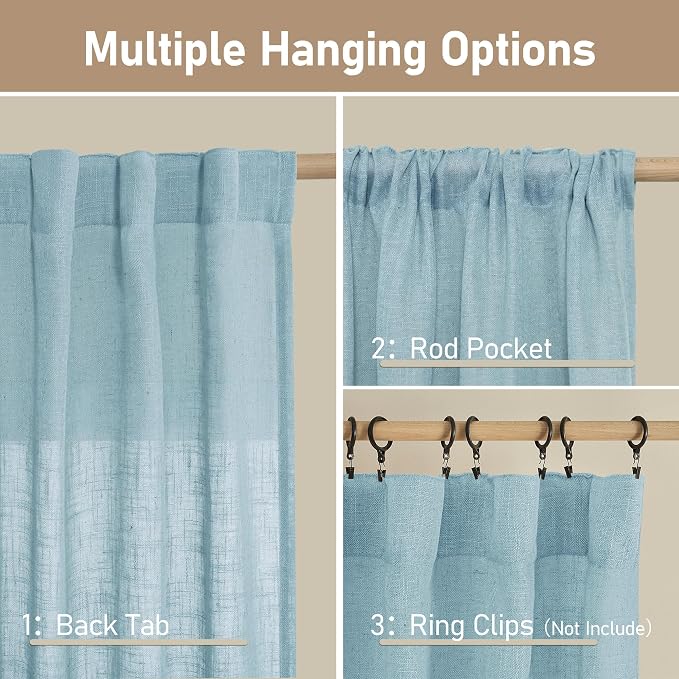 Linen Curtains 48 Inch Length Semi Sheer Light Filtering 2 Panels | Linen - Image 3