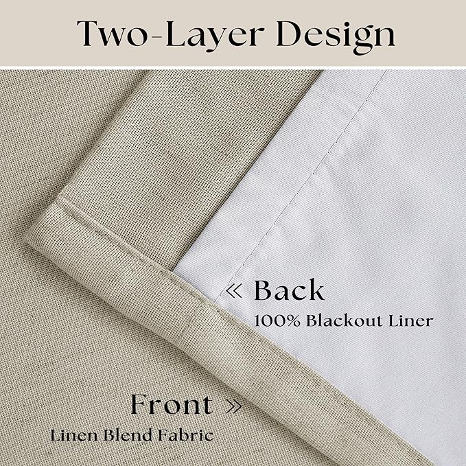 Oatmeal Pleated Linen 100% Blackout Curtains 90 Inches Long - Image 4
