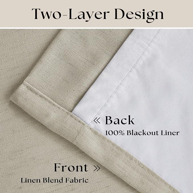 Oatmeal Beige Linen Blackout 92 Inch Curtains - Image 4