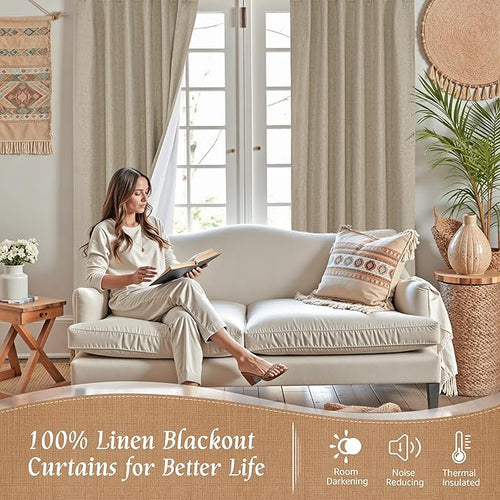 100% Blackout Natural Linen Curtains 78 Inches - Image 2