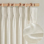 PleatedDrapes Cream Linen Farmhouse 120 Inch Curtains - Image 3