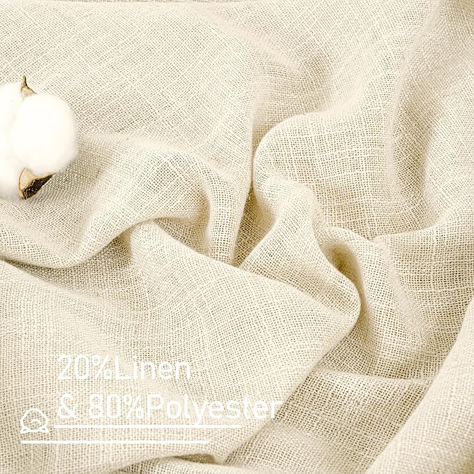 Small Kitchen Linen Curtains 24 Inch Length 2 Panels 34 x 24 Inch | Beige - Image 2