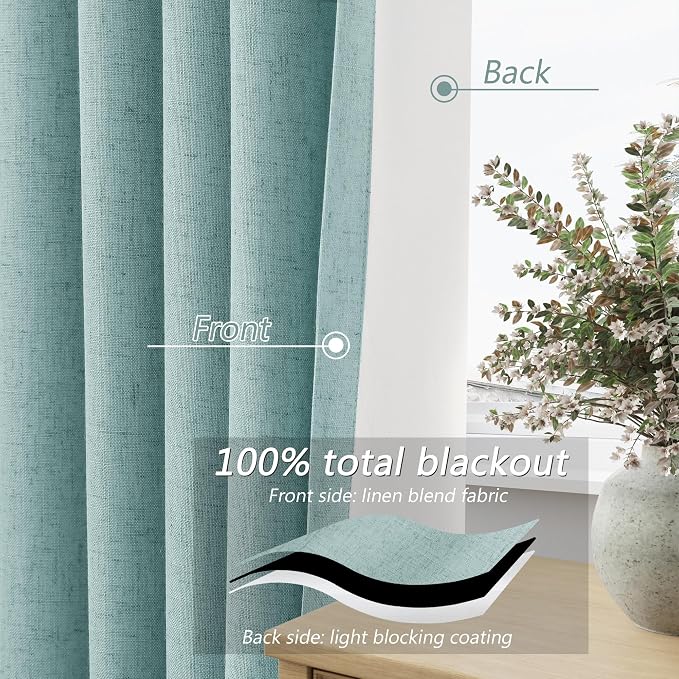 100% Blackout Linen Curtains 63 Inch Length 2 Panels Set - Image 4