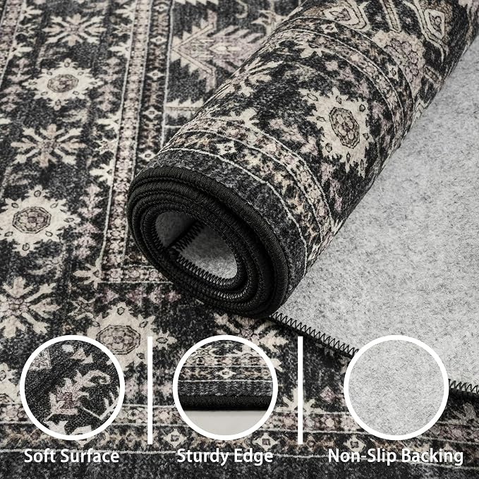 Grey Floral Hallway Runner Rug 3x7 - Image 5