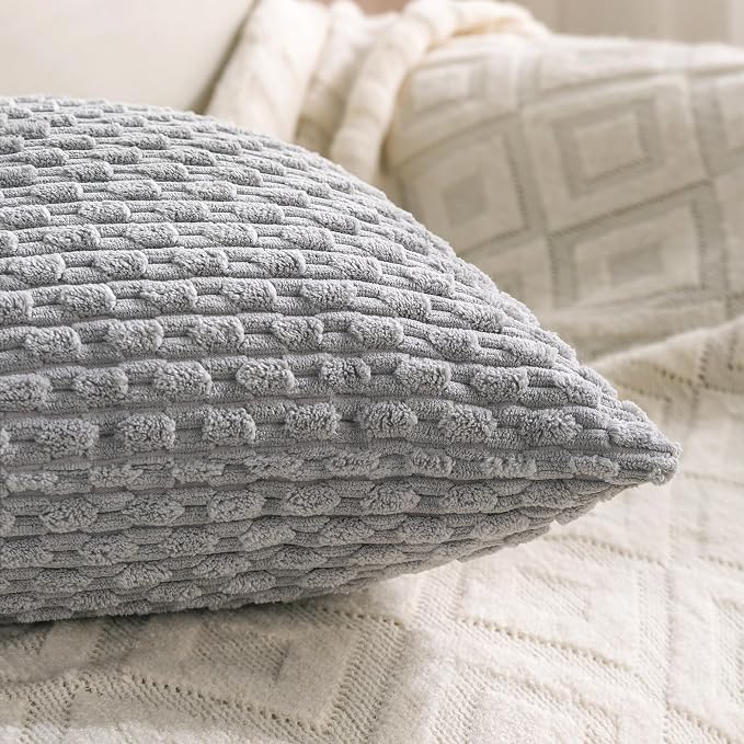 Set of 4 Grey Decorative Throw Pillow Covers 22x22 Inch Corduroy Pillow Covers - Image 6