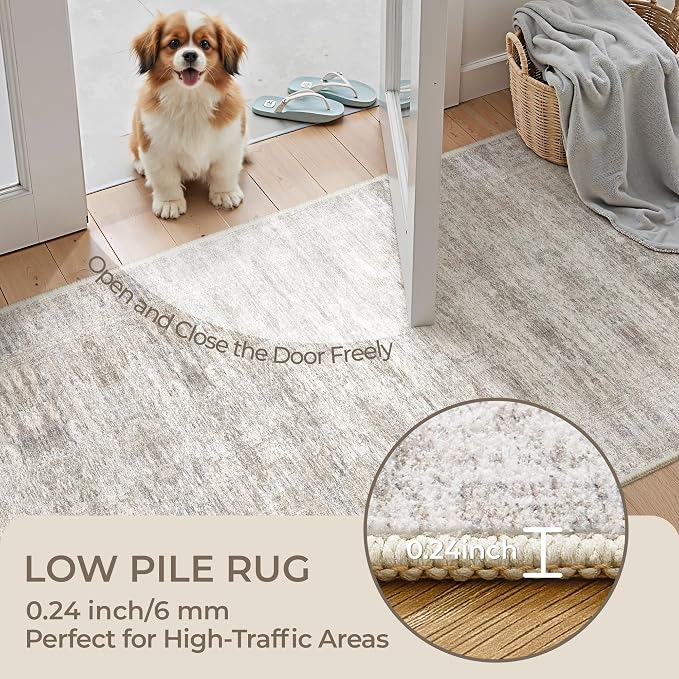 2x7 Runner Rug Non Slip, Washable Hallway Runner Rug, Taupe | Neutral Rugs - Image 6