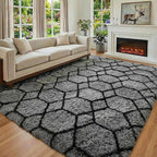 7x9 Area Rugs for Living Room Bedroom, Fluffy Grey and Black Geometric Rug | - Image 5