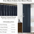 Pinch Pleat Linen Dark Blue Linen Light Filtering Curtains 72 Inch 2 Panels | - Image 4