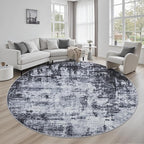 Round Area Rug Living Room: 6 ft Modern Washable Carpet Dark | by FXRHLP