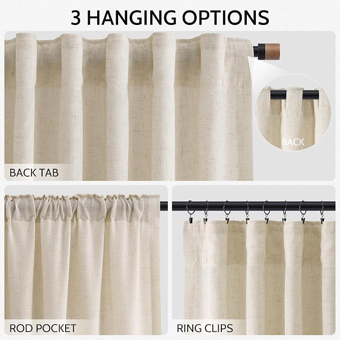 Linen Curtains 84 Inch Length 2 Panels Set - Image 2