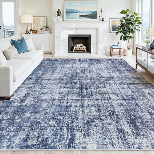 8x10 Washable Area Rug for Living Room Bedroom: Non-Slip Modern Navy Blue | by Oriannal