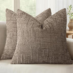 MIULEE Chenille Textured Throw Pillow Covers Taupe Grey 20x20 Set of 2 | Slubby by MIULEE