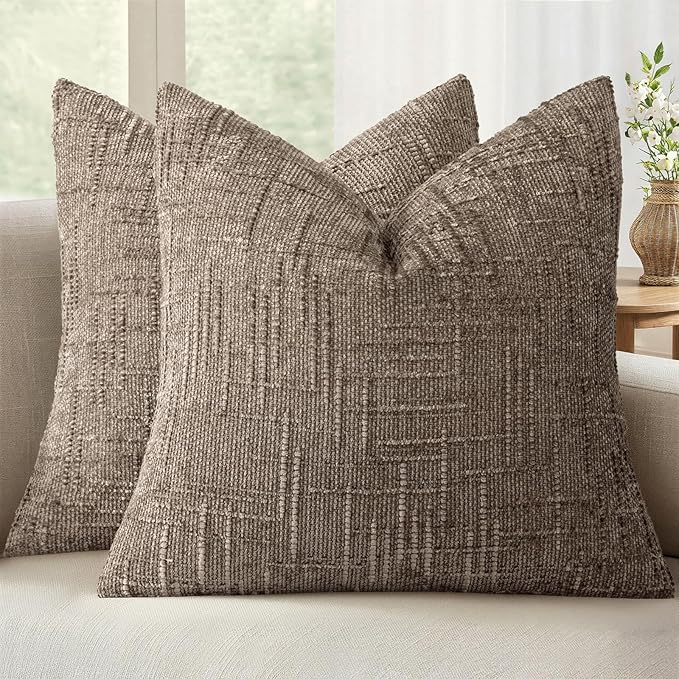 MIULEE Chenille Textured Euro Pillow Covers Taupe Grey 24x24 Set of 2 | Slubby by MIULEE